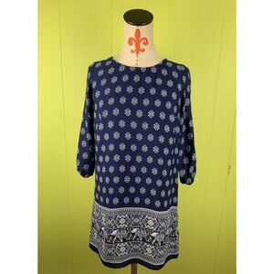 Be Bop Women’s Shift Dress Size S Blue White Royal-print Elephant Floral